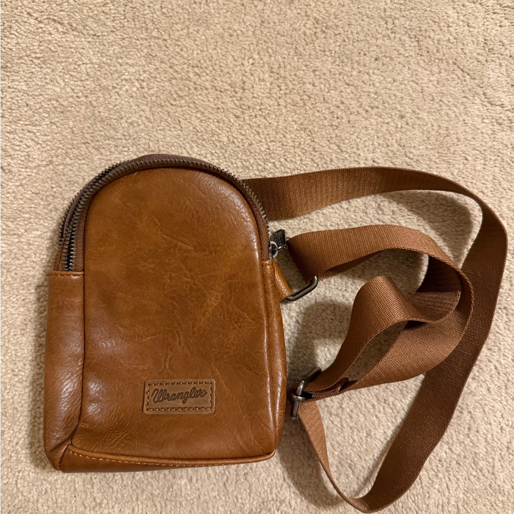 Wrangler Tan Leather Sling Belt Bag for Men